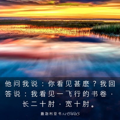 Picture 03 - 撒 迦 利 亚 书 5:2 CUVS - 他 问 我 说 ： 你 看 见 甚 麽 ？ 我 - Bible Verse Picture