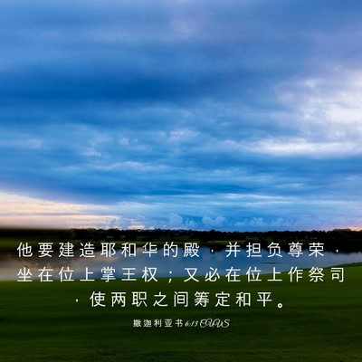 Picture 03 - 撒 迦 利 亚 书 6:13 CUVS - 他 要 建 造 耶 和 华 的 殿 ， 并 担 - Bible Verse Picture