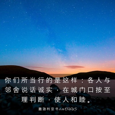 Picture 03 - 撒 迦 利 亚 书 8:16 CUVS - 你 们 所 当 行 的 是 这 样 ： 各 人 - Bible Verse Picture