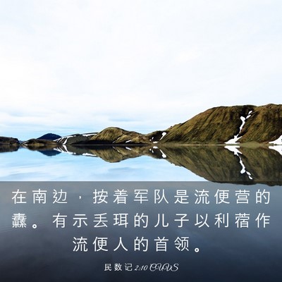 Picture 03 - 民 数 记 2:10 CUVS - 在 南 边 ， 按 着 军 队 是 流 便 营 - Bible Verse Picture