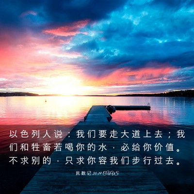 Picture 03 - 民 数 记 20:19 CUVS - 以 色 列 人 说 ： 我 们 要 走 大 道 - Bible Verse Picture