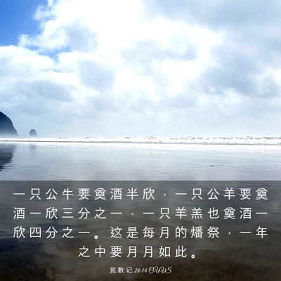 Picture 03 - 民 数 记 28:14 CUVS - 一 只 公 牛 要 奠 酒 半 欣 ， 一 只 - Bible Verse Picture