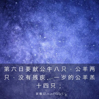 Picture 03 - 民 数 记 29:29 CUVS - 第 六 日 要 献 公 牛 八 只 ， 公 羊 - Bible Verse Picture