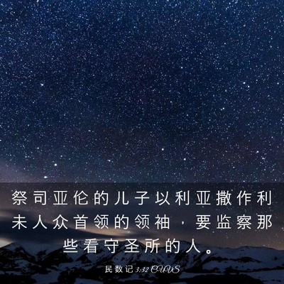 Picture 03 - 民 数 记 3:32 CUVS - 祭 司 亚 伦 的 儿 子 以 利 亚 撒 作 - Bible Verse Picture