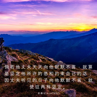 Picture 03 - 民 数 记 30:14 CUVS - 倘 若 他 丈 夫 天 天 向 他 默 默 不 - Bible Verse Picture