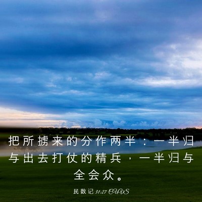 Picture 03 - 民 数 记 31:27 CUVS - 把 所 掳 来 的 分 作 两 半 ： 一 半 - Bible Verse Picture
