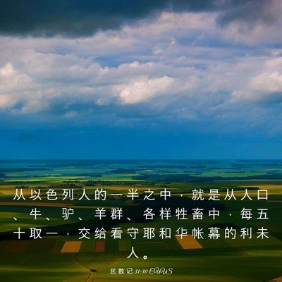 Picture 03 - 民 数 记 31:30 CUVS - 从 以 色 列 人 的 一 半 之 中 ， 就 - Bible Verse Picture