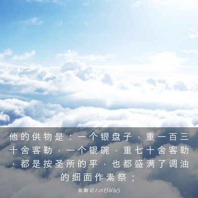 Picture 03 - 民 数 记 7:25 CUVS - 他 的 供 物 是 ： 一 个 银 盘 子 ， - Bible Verse Picture