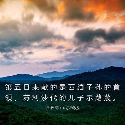 Picture 03 - 民 数 记 7:36 CUVS - 第 五 日 来 献 的 是 西 缅 子 孙 的 - Bible Verse Picture