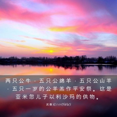 Picture 03 - 民 数 记 7:53 CUVS - 两 只 公 牛 ， 五 只 公 绵 羊 ， 五 - Bible Verse Picture
