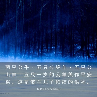 Picture 03 - 民 数 记 7:77 CUVS - 两 只 公 牛 ， 五 只 公 绵 羊 ， 五 - Bible Verse Picture