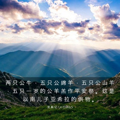 Picture 03 - 民 数 记 7:83 CUVS - 两 只 公 牛 ， 五 只 公 绵 羊 ， 五 - Bible Verse Picture