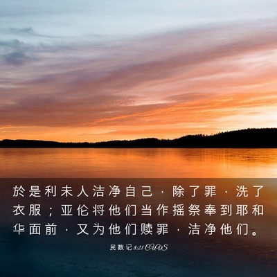 Picture 03 - 民 数 记 8:21 CUVS - 於 是 利 未 人 洁 净 自 己 ， 除 了 - Bible Verse Picture