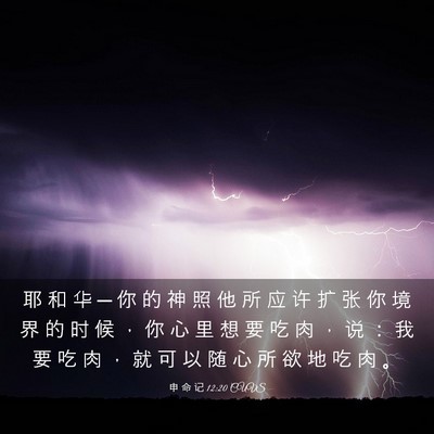 Picture 03 - 申 命 记 12:20 CUVS - 耶 和 华 ─ 你 的 神 照 他 所 应 许 - Bible Verse Picture