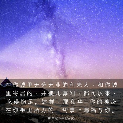 Picture 03 - 申 命 记 14:29 CUVS - 在 你 城 里 无 分 无 业 的 利 未 人 - Bible Verse Picture