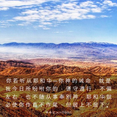 Picture 03 - 申 命 记 28:13 CUVS - 你 若 听 从 耶 和 华 ─ 你 神 的 诫 - Bible Verse Picture