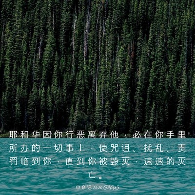 Picture 03 - 申 命 记 28:20 CUVS - 耶 和 华 因 你 行 恶 离 弃 他 ， 必 - Bible Verse Picture