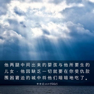 Picture 03 - 申 命 记 28:57 CUVS - 他 两 腿 中 间 出 来 的 婴 孩 与 他 - Bible Verse Picture