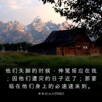 Picture 03 - 申 命 记 32:35 CUVS - 他 们 失 脚 的 时 候 ， 伸 冤 报 应 - Bible Verse Picture