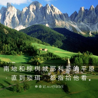 Picture 03 - 申 命 记 34:3 CUVS - 南 地 和 棕 树 城 耶 利 哥 的 平 原 - Bible Verse Picture