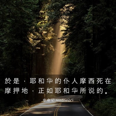 Picture 03 - 申 命 记 34:5 CUVS - 於 是 ， 耶 和 华 的 仆 人 摩 西 死 - Bible Verse Picture