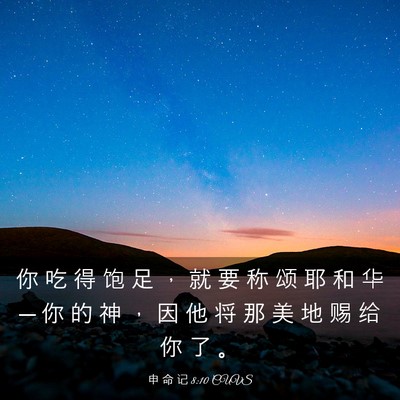 Picture 03 - 申 命 记 8:10 CUVS - 你 吃 得 饱 足 ， 就 要 称 颂 耶 和 - Bible Verse Picture