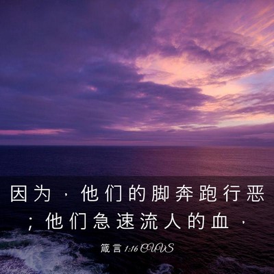 Picture 03 - 箴 言 1:16 CUVS - 因 为 ， 他 们 的 脚 奔 跑 行 恶 ； - Bible Verse Picture