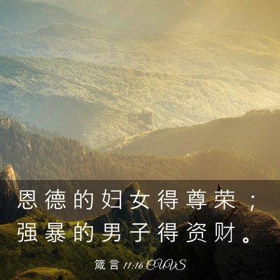 Picture 03 - 箴 言 11:16 CUVS - 恩 德 的 妇 女 得 尊 荣 ； 强 暴 的 - Bible Verse Picture