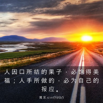 Picture 03 - 箴 言 12:14 CUVS - 人 因 口 所 结 的 果 子 ， 必 饱 得 - Bible Verse Picture