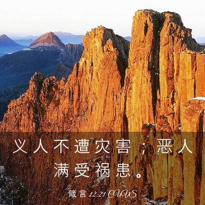 Picture 03 - 箴 言 12:21 CUVS - 义 人 不 遭 灾 害 ； 恶 人 满 受 祸 - Bible Verse Picture