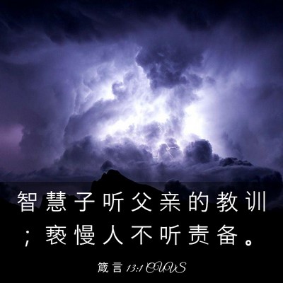 Picture 03 - 箴 言 13:1 CUVS - 智 慧 子 听 父 亲 的 教 训 ； 亵 慢 - Bible Verse Picture