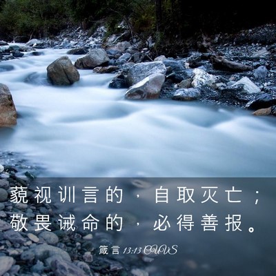 Picture 03 - 箴 言 13:13 CUVS - 藐 视 训 言 的 ， 自 取 灭 亡 ； 敬 - Bible Verse Picture