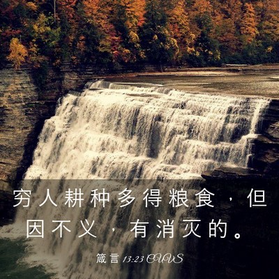 Picture 03 - 箴 言 13:23 CUVS - 穷 人 耕 种 多 得 粮 食 ， 但 因 不 - Bible Verse Picture
