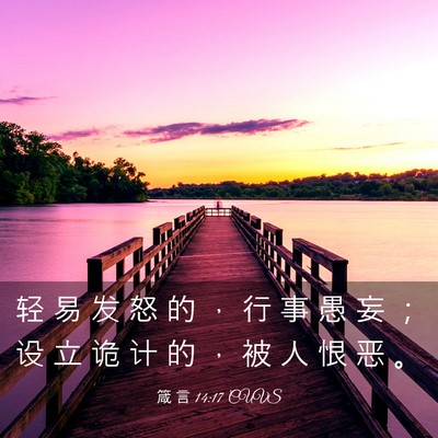 Picture 03 - 箴 言 14:17 CUVS - 轻 易 发 怒 的 ， 行 事 愚 妄 ； 设 - Bible Verse Picture