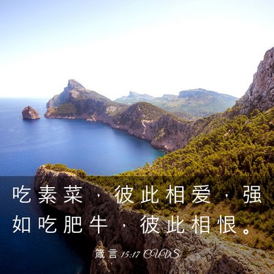 Picture 03 - 箴 言 15:17 CUVS - 吃 素 菜 ， 彼 此 相 爱 ， 强 如 吃 - Bible Verse Picture