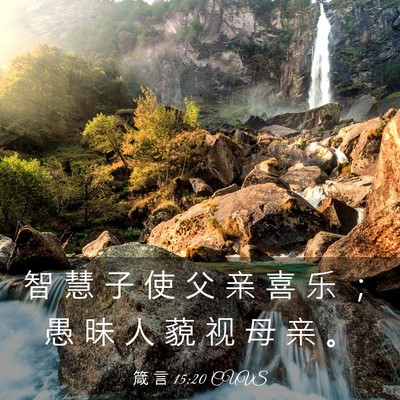 Picture 03 - 箴 言 15:20 CUVS - 智 慧 子 使 父 亲 喜 乐 ； 愚 昧 人 - Bible Verse Picture