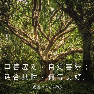 Picture 03 - 箴 言 15:23 CUVS - 口 善 应 对 ， 自 觉 喜 乐 ； 话 合 - Bible Verse Picture
