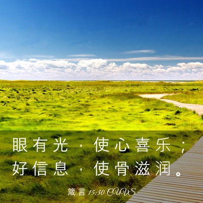Picture 03 - 箴 言 15:30 CUVS - 眼 有 光 ， 使 心 喜 乐 ； 好 信 息 - Bible Verse Picture