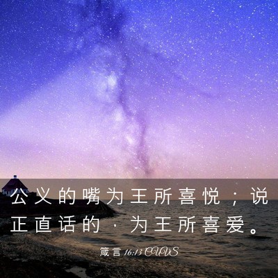 Picture 03 - 箴 言 16:13 CUVS - 公 义 的 嘴 为 王 所 喜 悦 ； 说 正 - Bible Verse Picture