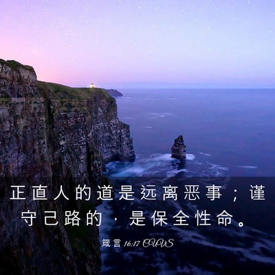 Picture 03 - 箴 言 16:17 CUVS - 正 直 人 的 道 是 远 离 恶 事 ； 谨 - Bible Verse Picture