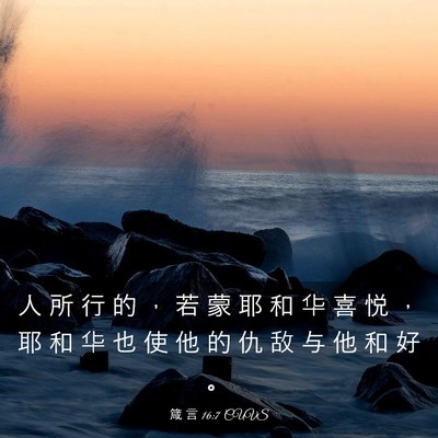 Picture 03 - 箴 言 16:7 CUVS - 人 所 行 的 ， 若 蒙 耶 和 华 喜 悦 - Bible Verse Picture