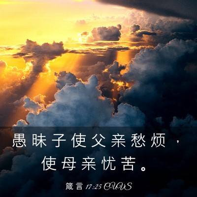 Picture 03 - 箴 言 17:25 CUVS - 愚 昧 子 使 父 亲 愁 烦 ， 使 母 亲 - Bible Verse Picture