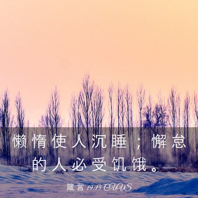 Picture 03 - 箴 言 19:15 CUVS - 懒 惰 使 人 沉 睡 ； 懈 怠 的 人 必 - Bible Verse Picture