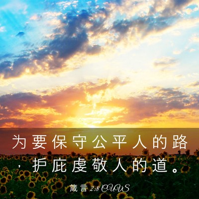 Picture 03 - 箴 言 2:8 CUVS - 为 要 保 守 公 平 人 的 路 ， 护 庇 - Bible Verse Picture