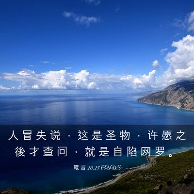 Picture 03 - 箴 言 20:25 CUVS - 人 冒 失 说 ， 这 是 圣 物 ， 许 愿 - Bible Verse Picture