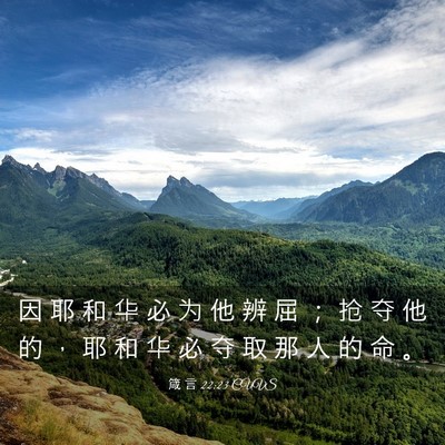 Picture 03 - 箴 言 22:23 CUVS - 因 耶 和 华 必 为 他 辨 屈 ； 抢 夺 - Bible Verse Picture