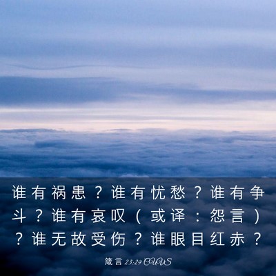 Picture 03 - 箴 言 23:29 CUVS - 谁 有 祸 患 ？ 谁 有 忧 愁 ？ 谁 有 - Bible Verse Picture