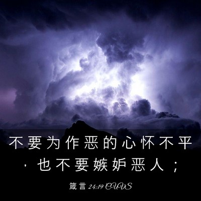 Picture 03 - 箴 言 24:19 CUVS - 不 要 为 作 恶 的 心 怀 不 平 ， 也 - Bible Verse Picture