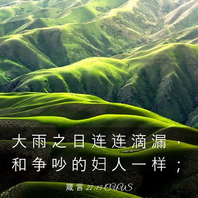 Picture 03 - 箴 言 27:15 CUVS - 大 雨 之 日 连 连 滴 漏 ， 和 争 吵 - Bible Verse Picture