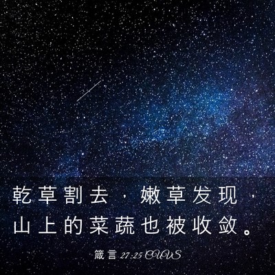 Picture 03 - 箴 言 27:25 CUVS - 乾 草 割 去 ， 嫩 草 发 现 ， 山 上 - Bible Verse Picture